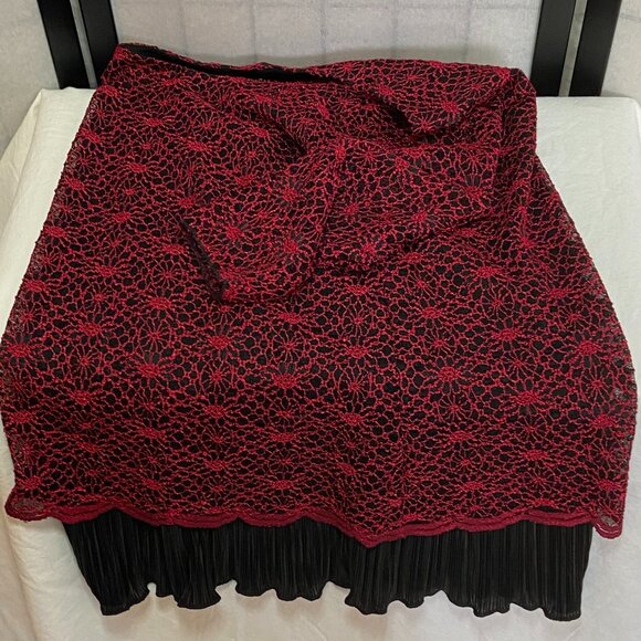 Christopher Banks Long Sleeve Overstitch Lace Sheer Lined Ruffle Tunic Red Black - Picture 8 of 11